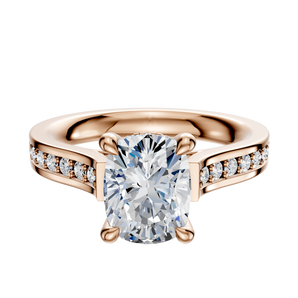 14K Rose Gold 4 Prong Hidden Halo Cathedral Flat 1-Row-Pave 2.5mm Engagement Ring