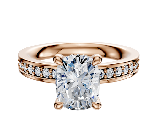 14K Rose Gold 4 Prong Hidden Halo Classic Flat 1-Row-Pave 2.5mm Engagement Ring