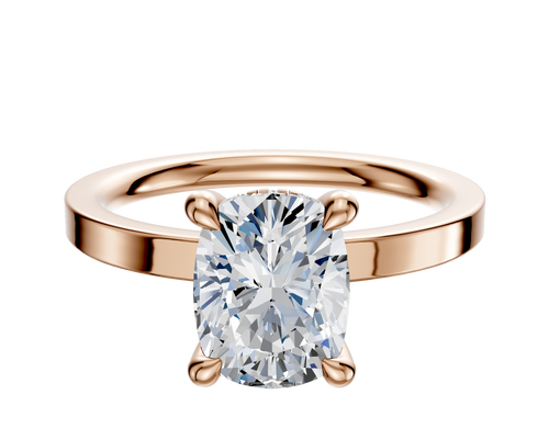 14K Rose Gold 4 Prong Hidden Halo Classic Flat 2.0mm Engagement Ring