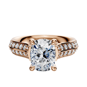 14K Rose Gold 4 Prong Hidden Halo Cathedral Knife Edge 1-Row-Pave 2.5mm Engagement Ring