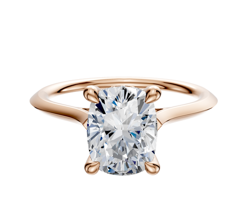 14K Rose Gold 4 Prong Hidden Halo Cathedral Knife Edge 1.5mm Engagement Ring