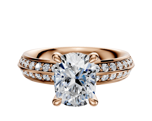 14K Rose Gold 4 Prong Hidden Halo Classic Knife Edge 1-Row-Pave 2.5mm Engagement Ring