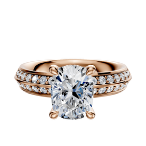 14K Rose Gold 4 Prong Hidden Halo Classic Knife Edge 1-Row-Pave 2.5mm Engagement Ring