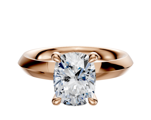 14K Rose Gold 4 Prong Hidden Halo Classic Knife Edge 3.0mm Engagement Ring