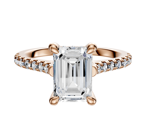 14K Rose Gold 4 Prong Hidden Halo Cathedral Dome 1-Row-Pave 2.5mm Engagement Ring