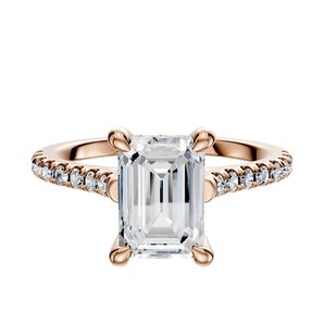 14K Rose Gold 4 Prong Hidden Halo Cathedral Dome 1-Row-Pave 2.5mm Engagement Ring