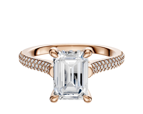 14K Rose Gold 4 Prong Hidden Halo Cathedral Dome 3-Row-Pave 2.0mm Engagement Ring