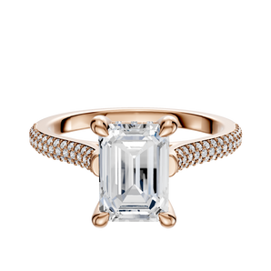 14K Rose Gold 4 Prong Hidden Halo Cathedral Dome 3-Row-Pave 2.0mm Engagement Ring