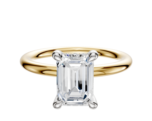 18K Two Tone 4 Prong Hidden Halo Classic Dome 2.0mm Engagement Ring