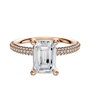 14K Rose Gold 4 Prong Hidden Halo Classic Dome 3-Row-Pave 2.0mm Engagement Ring