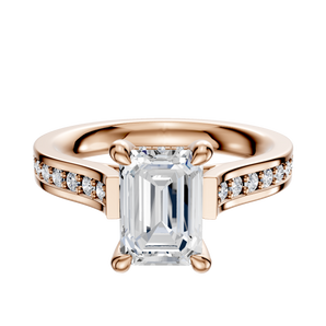 14K Rose Gold 4 Prong Hidden Halo Cathedral Flat 1-Row-Pave 2.5mm Engagement Ring