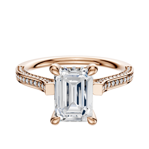 14K Rose Gold 4 Prong Hidden Halo Cathedral Flat 3-Row-Pave 2.0mm Engagement Ring