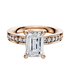 14K Rose Gold 4 Prong Hidden Halo Classic Flat 1-Row-Pave 2.5mm Engagement Ring