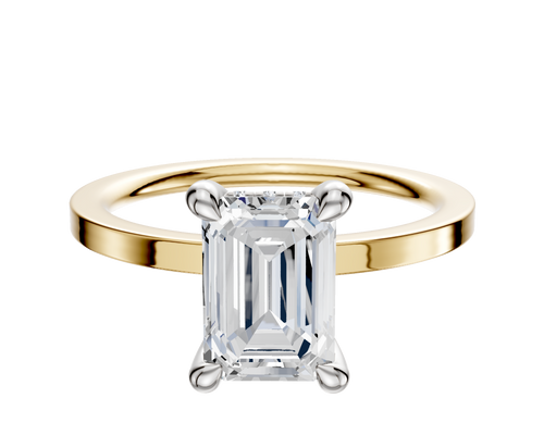 14K Two Tone 4 Prong Hidden Halo Classic Flat 1.5mm Engagement Ring