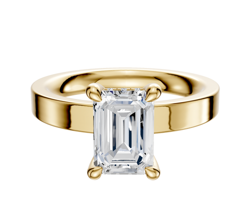 14K Yellow Gold 4 Prong Hidden Halo Classic Flat 3.0mm Engagement Ring