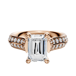 14K Rose Gold 4 Prong Hidden Halo Cathedral Knife Edge 1-Row-Pave 2.5mm Engagement Ring