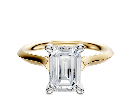 18K Two Tone 4 Prong Hidden Halo Cathedral Knife Edge 2.0mm Engagement Ring