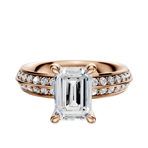 14K Rose Gold 4 Prong Hidden Halo Classic Knife Edge 1-Row-Pave 2.5mm Engagement Ring