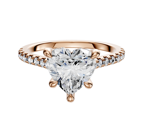 14K Rose Gold 4 Prong Hidden Halo Cathedral Dome 1-Row-Pave 2.5mm Engagement Ring