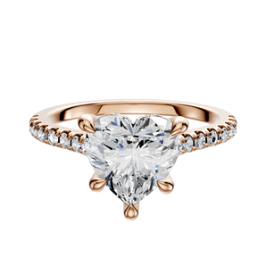 14K Rose Gold 4 Prong Hidden Halo Cathedral Dome 1-Row-Pave 2.5mm Engagement Ring