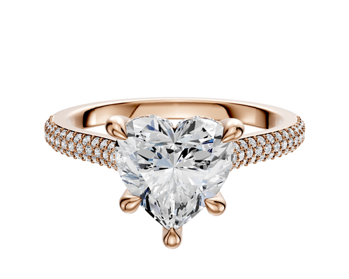 14K Rose Gold 4 Prong Hidden Halo Cathedral Dome 3-Row-Pave 2.0mm Engagement Ring