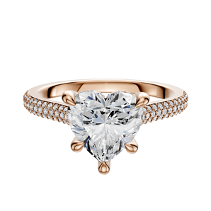 14K Rose Gold 4 Prong Hidden Halo Cathedral Dome 3-Row-Pave 2.0mm Engagement Ring