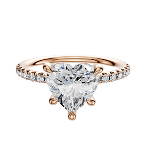 14K Rose Gold 4 Prong Hidden Halo Classic Dome 1-Row-Pave 2.5mm Engagement Ring