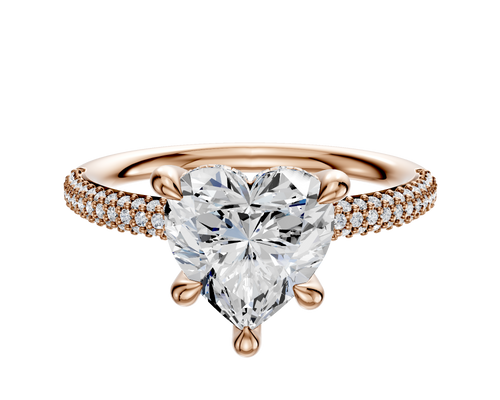 14K Rose Gold 4 Prong Hidden Halo Classic Dome 3-Row-Pave 2.0mm Engagement Ring