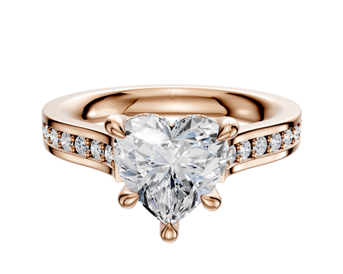 14K Rose Gold 4 Prong Hidden Halo Cathedral Flat 1-Row-Pave 2.5mm Engagement Ring