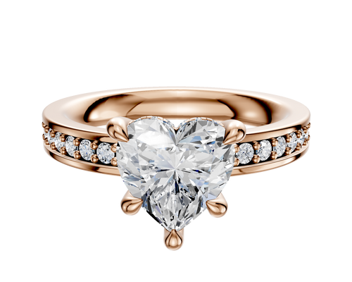 14K Rose Gold 4 Prong Hidden Halo Classic Flat 1-Row-Pave 2.5mm Engagement Ring