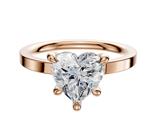 14K Rose Gold 4 Prong Hidden Halo Classic Flat 2.0mm Engagement Ring