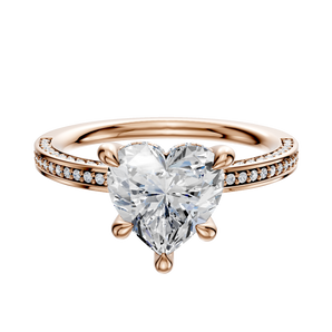 14K Rose Gold 4 Prong Hidden Halo Classic Flat 3-Row-Pave 2.0mm Engagement Ring