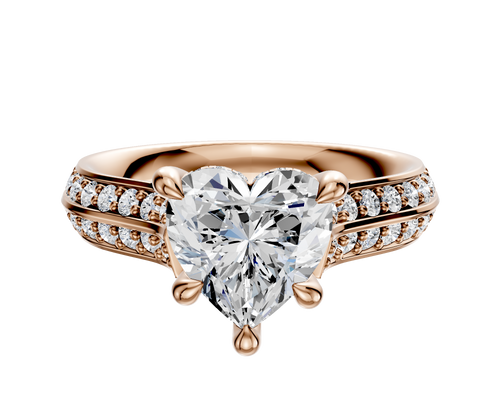 14K Rose Gold 4 Prong Hidden Halo Cathedral Knife Edge 1-Row-Pave 2.5mm Engagement Ring