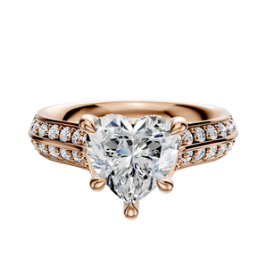 14K Rose Gold 4 Prong Hidden Halo Cathedral Knife Edge 1-Row-Pave 2.5mm Engagement Ring