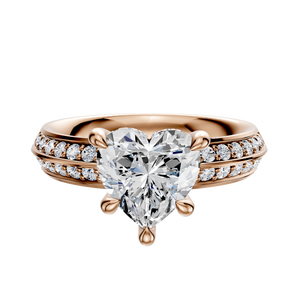 14K Rose Gold 4 Prong Hidden Halo Classic Knife Edge 1-Row-Pave 2.5mm Engagement Ring