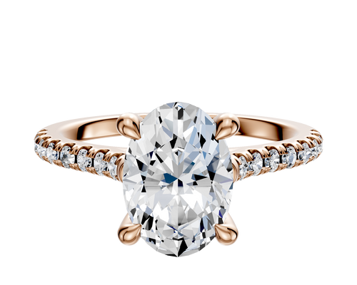 14K Rose Gold 4 Prong Hidden Halo Cathedral Dome 1-Row-Pave 2.5mm Engagement Ring