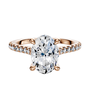 14K Rose Gold 4 Prong Hidden Halo Cathedral Dome 1-Row-Pave 2.5mm Engagement Ring