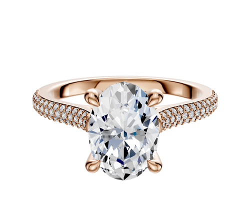 14K Rose Gold 4 Prong Hidden Halo Cathedral Dome 3-Row-Pave 2.0mm Engagement Ring