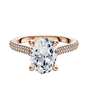 14K Rose Gold 4 Prong Hidden Halo Cathedral Dome 3-Row-Pave 2.0mm Engagement Ring