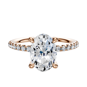 14K Rose Gold 4 Prong Hidden Halo Classic Dome 1-Row-Pave 2.5mm Engagement Ring