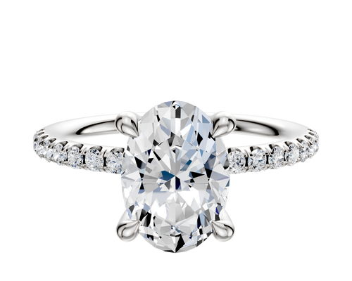 14K White Gold 4 Prong Hidden Halo Classic Dome 1-Row-Pave 2.5mm Engagement Ring