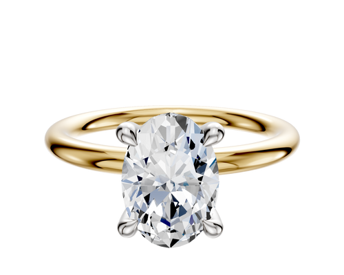 18K Two Tone 4 Prong Hidden Halo Classic Dome 2.0mm Engagement Ring