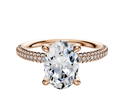 14K Rose Gold 4 Prong Hidden Halo Classic Dome 3-Row-Pave 2.0mm Engagement Ring