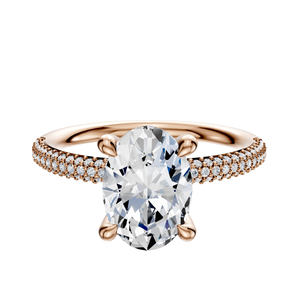 14K Rose Gold 4 Prong Hidden Halo Classic Dome 3-Row-Pave 2.0mm Engagement Ring