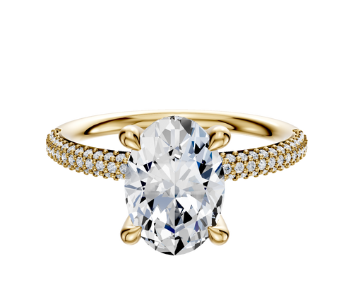 14K Yellow Gold 4 Prong Hidden Halo Classic Dome 3-Row-Pave 2.0mm Engagement Ring