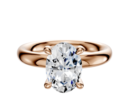 18K Rose Gold 4 Prong Hidden Halo Classic Dome 3.0mm Engagement Ring
