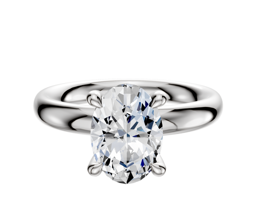 14K White Gold 4 Prong Hidden Halo Classic Dome 3.0mm Engagement Ring