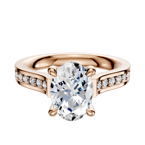 14K Rose Gold 4 Prong Hidden Halo Cathedral Flat 1-Row-Pave 2.5mm Engagement Ring