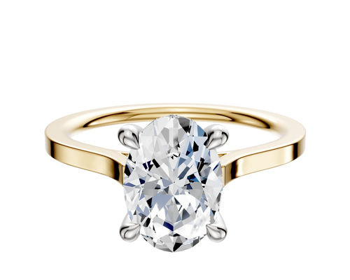 18K Two Tone 4 Prong Hidden Halo Cathedral Flat 1.5mm Engagement Ring