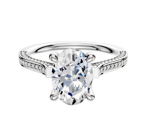Platinum 4 Prong Hidden Halo Cathedral Flat 3-Row-Pave 2.0mm Engagement Ring